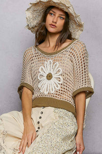 The Marigold Meadow Crochet Sweater: Beige/Olive