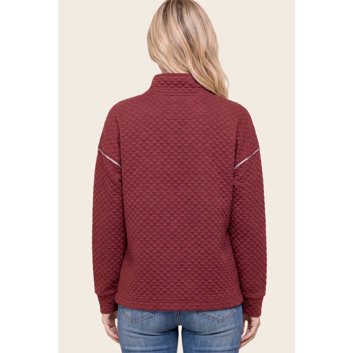 Plaid About It Quilted Pullover: Burgundy