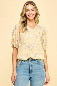 Daisy Lane Puff Sleeve Floral Blouse | V-Neck Ruffle Trim Top