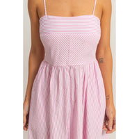 Striped Spaghetti Strap Dress: NAVY / S-M-L(2-2-2)