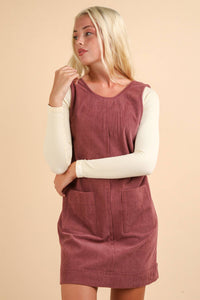 Lydia Corduroy Backless Casual Mini Dress: Mauve