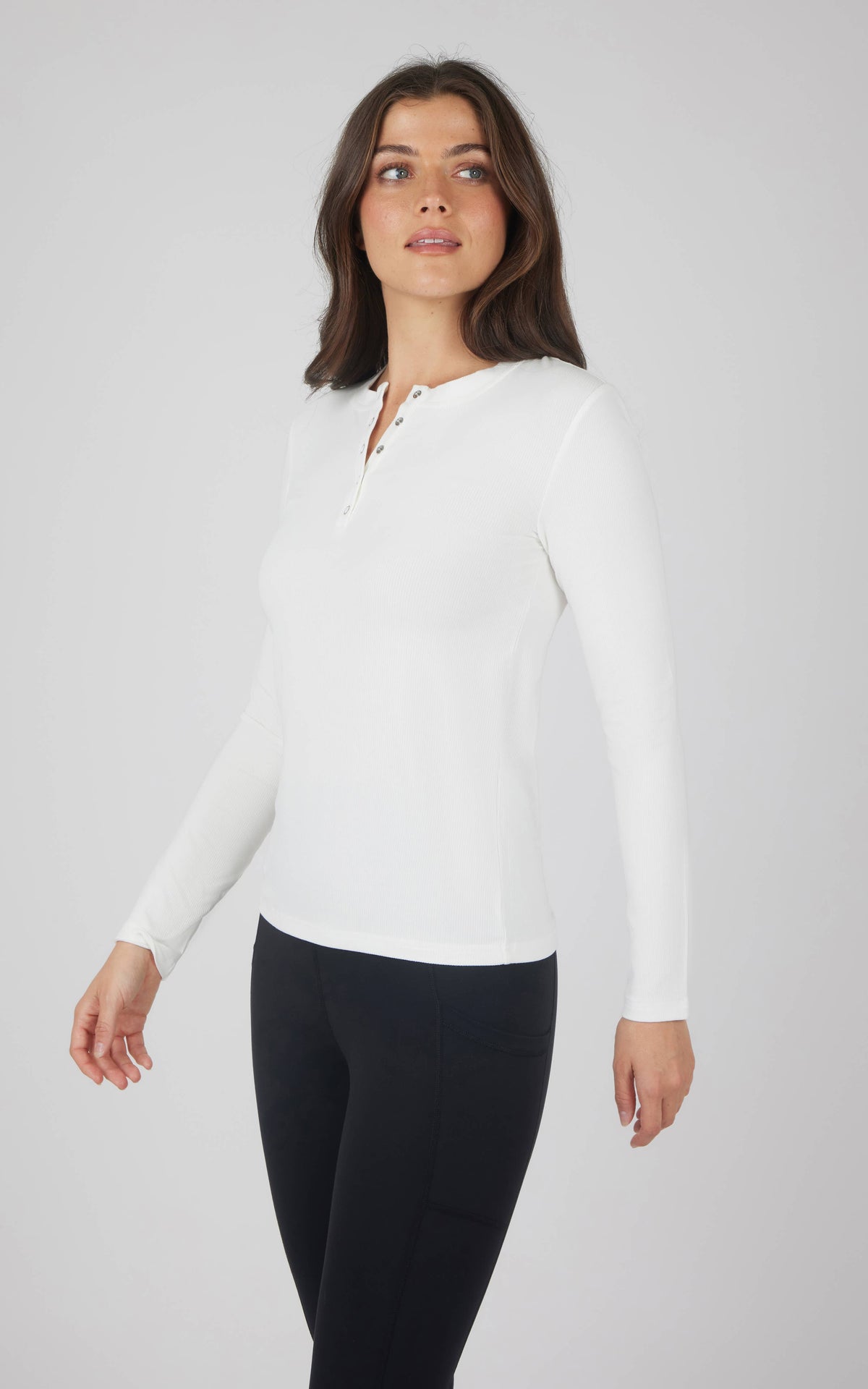 Brinley Rib Knit Henley Long Sleeve Top — Women’s Essential Layering Tee | Soft Stretch Rib