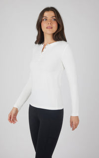 Brinley Rib Knit Henley Long Sleeve Top — Women’s Essential Layering Tee | Soft Stretch Rib