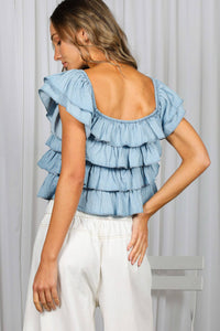 Savannah Chambray Ruffle Top