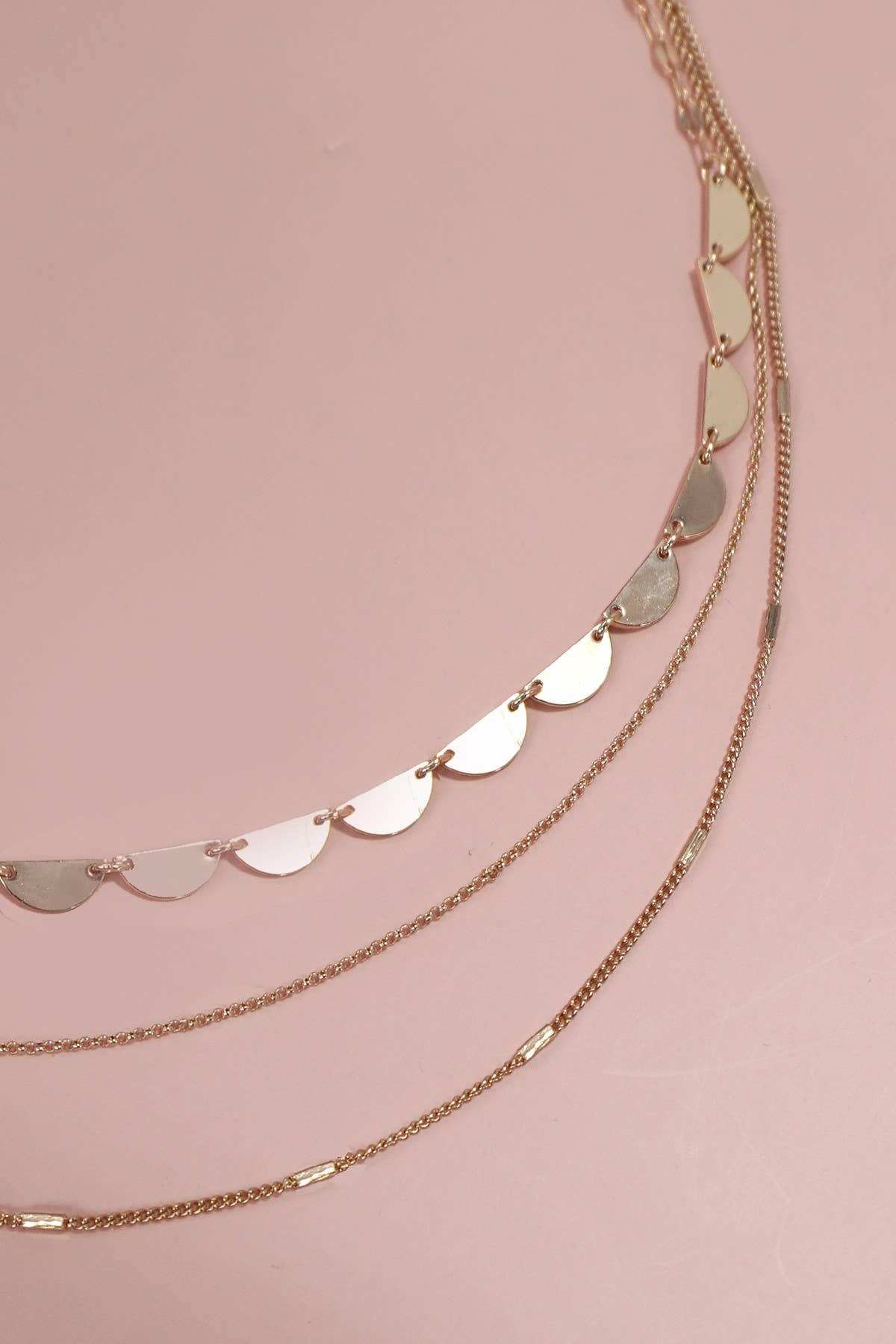 Celeste Triple Layer Gold Necklace – Multi-Strand Bib Chain Necklace