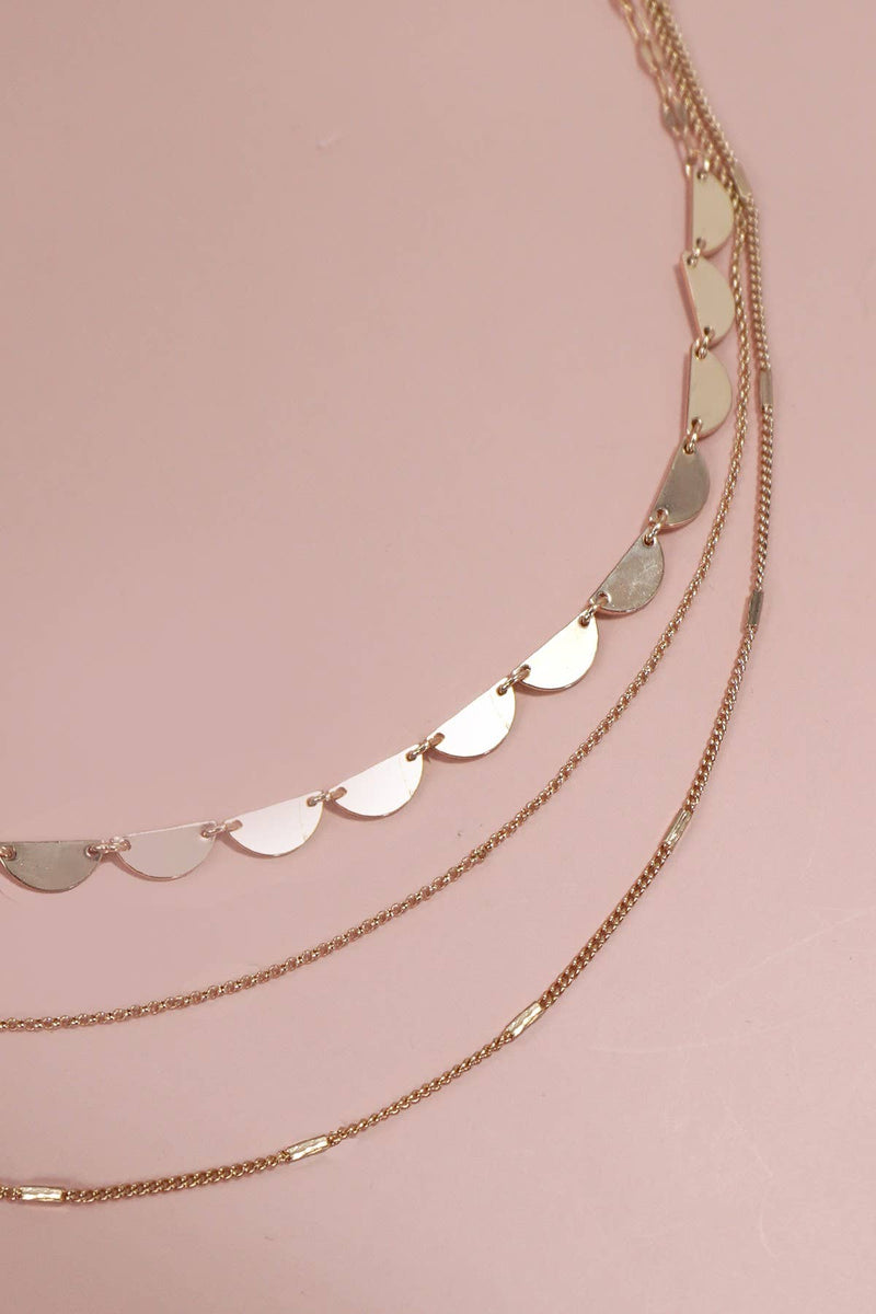 Celeste Triple Layer Gold Necklace – Multi-Strand Bib Chain Necklace