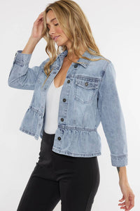 Maggie Peplum Denim Jacket | Classic Fit Light Stone Wash