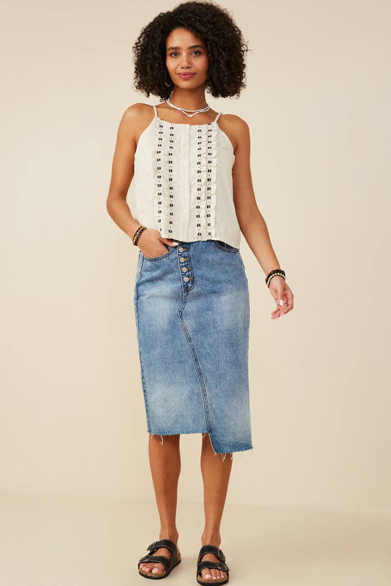 Willow LaneBoho Trim Linen Tank: Oatmeal