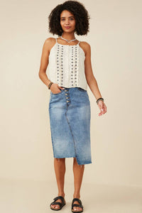 Willow LaneBoho Trim Linen Tank: Oatmeal