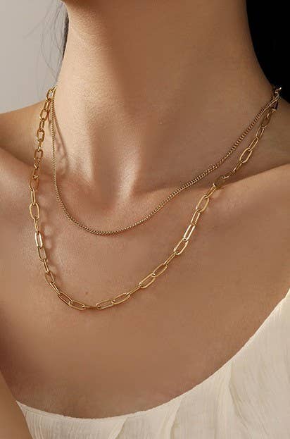 Lennon Titanium Steel Double-Layer Chain Necklace – Non-Tarnish Gold Finish