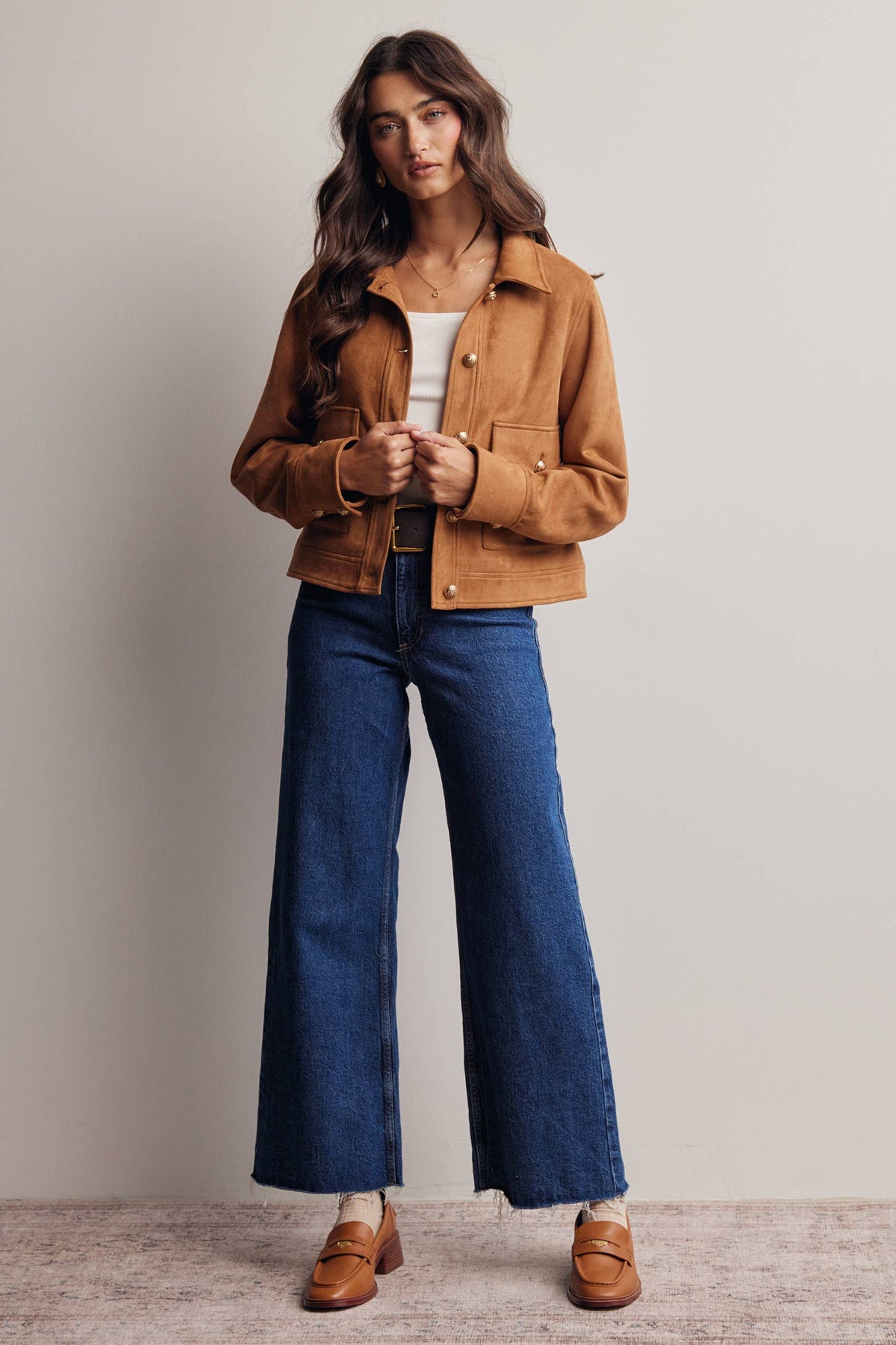 Sierra Stretch Suede Cropped Jacket: Camel