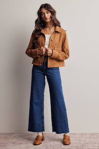 Sierra Stretch Suede Cropped Jacket: Camel