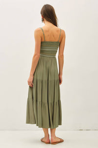 The Savannah Embroidered Midi Dress: Olive