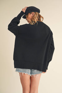 The Ina Slouch Knit Pullover – Exposed Seam Oversized Sweater (Black • Pearl • Olive)