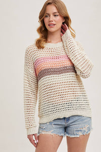 Isla Color Block Open Knit Sweater: Ivory