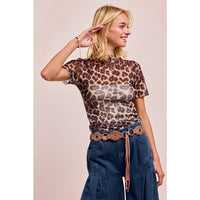 Wild Side Leopard Mesh Mock Neck Top