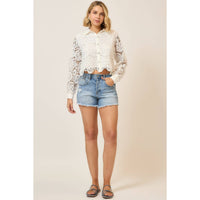 Ivory Paisley Lace Cropped Blouse: Off White