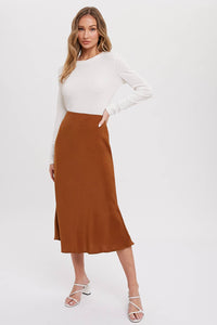 Emmersyn Satin Midi Skirt: Camel