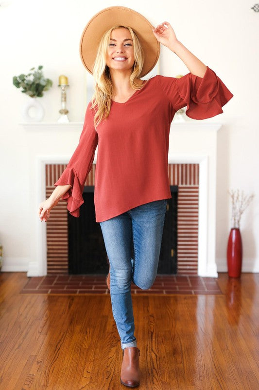 Ana Ruffle Sleeve Comfort Fit Long Sleeve Blouse