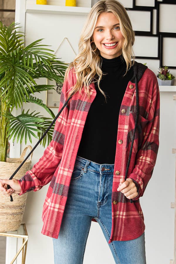 Sutton Plaid Hoodie Shacket – Soft Flannel Button Down with Hood