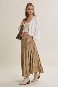 EVERYDAY ESEENTIAL EASY LAYERING BALLOON SLV WAFFLE CARDIGAN: OLIVE / L