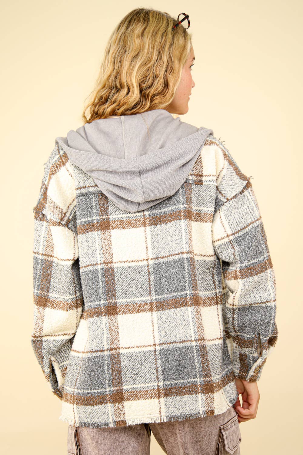 Everly Plaid Casual Hoodie Shacket