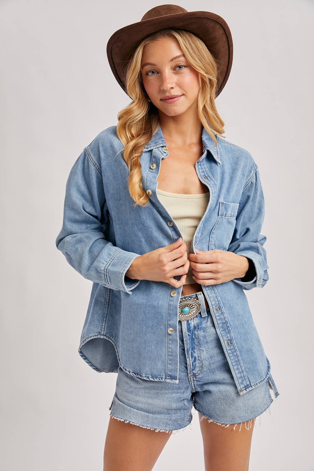 The Dawson Denim Overshirt – Relaxed Light-Wash Button Down | Northern Belle Boutique