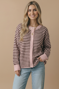 Pink Mocha Stripe Cardigan
