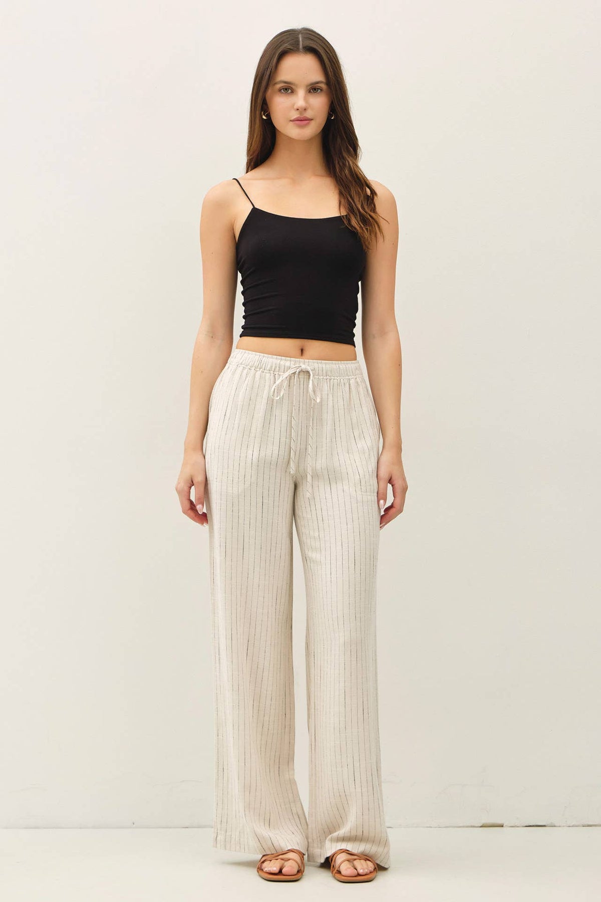 The Sloane Linen Blend Wide Leg Pants – Drawstring Relaxed Fit Full Length Pants