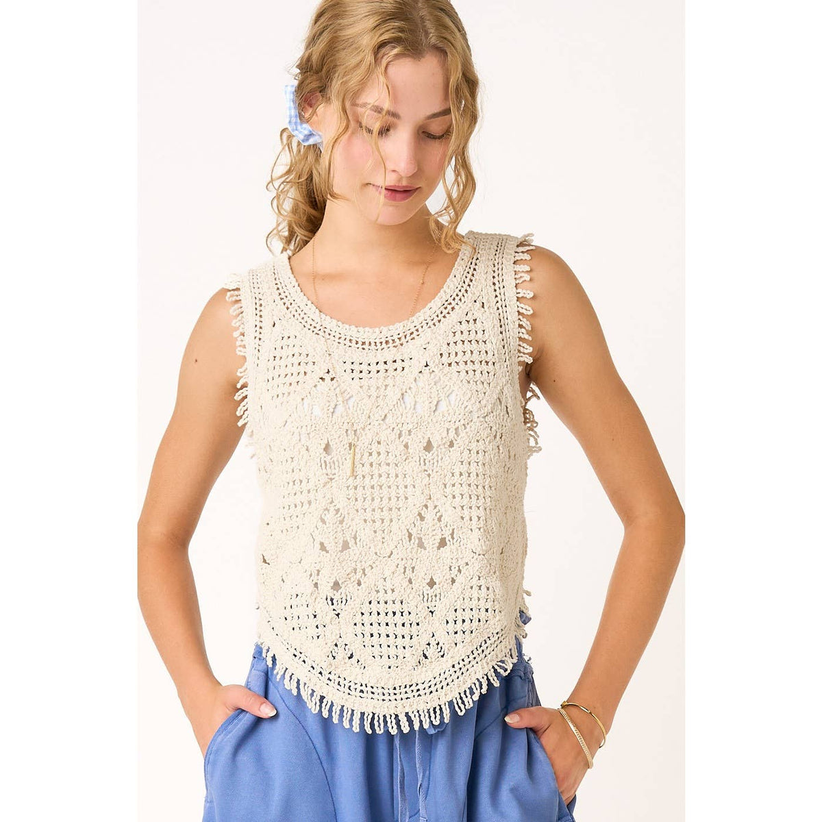 The Sierra Fringe Crochet Tank: Natural