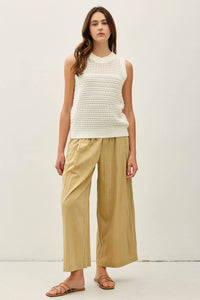 The Sienna Crochet Sweater Tank: Off White  – Sleeveless Textured Knit Cropped Top