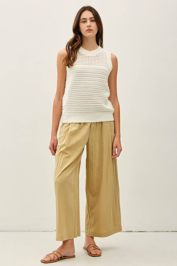 The Sienna Crochet Sweater Tank: Off White  – Sleeveless Textured Knit Cropped Top
