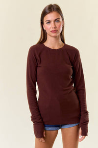 Softest Ever Knit Round Neck Long Sleeve Top: Chocolate