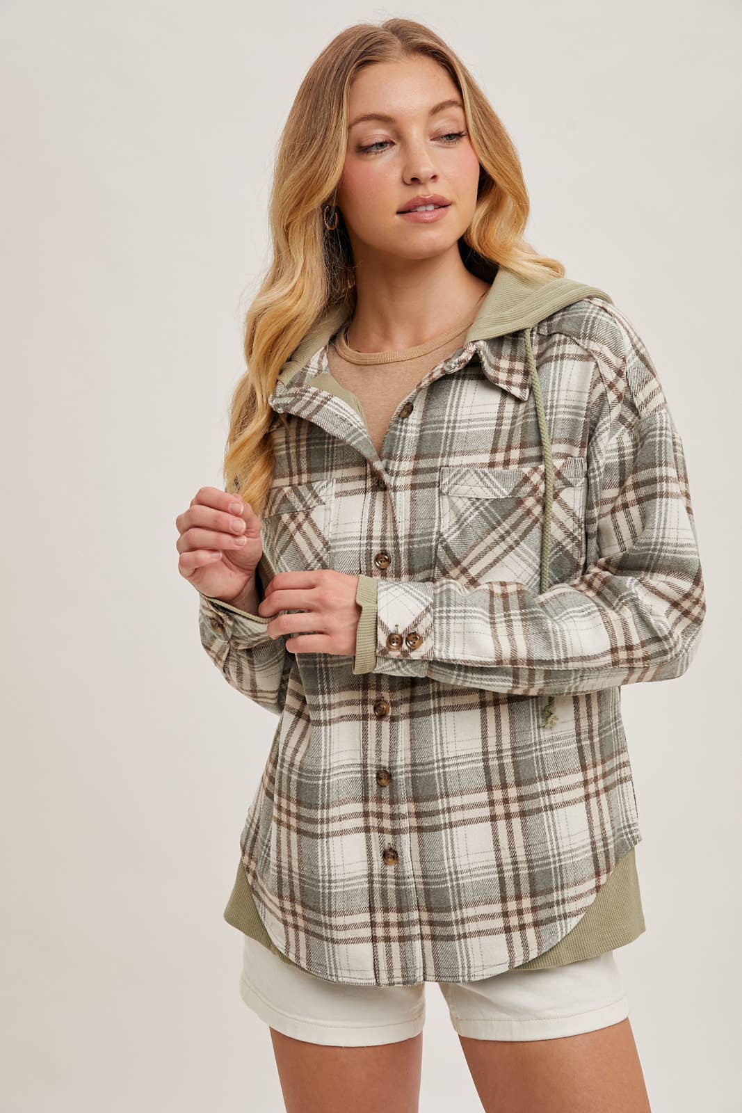 Aspen Hooded Plaid Shacket – Fall  Button-Down Jacket