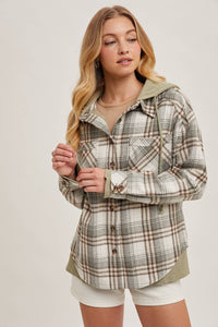 Aspen Hooded Plaid Shacket – Fall  Button-Down Jacket