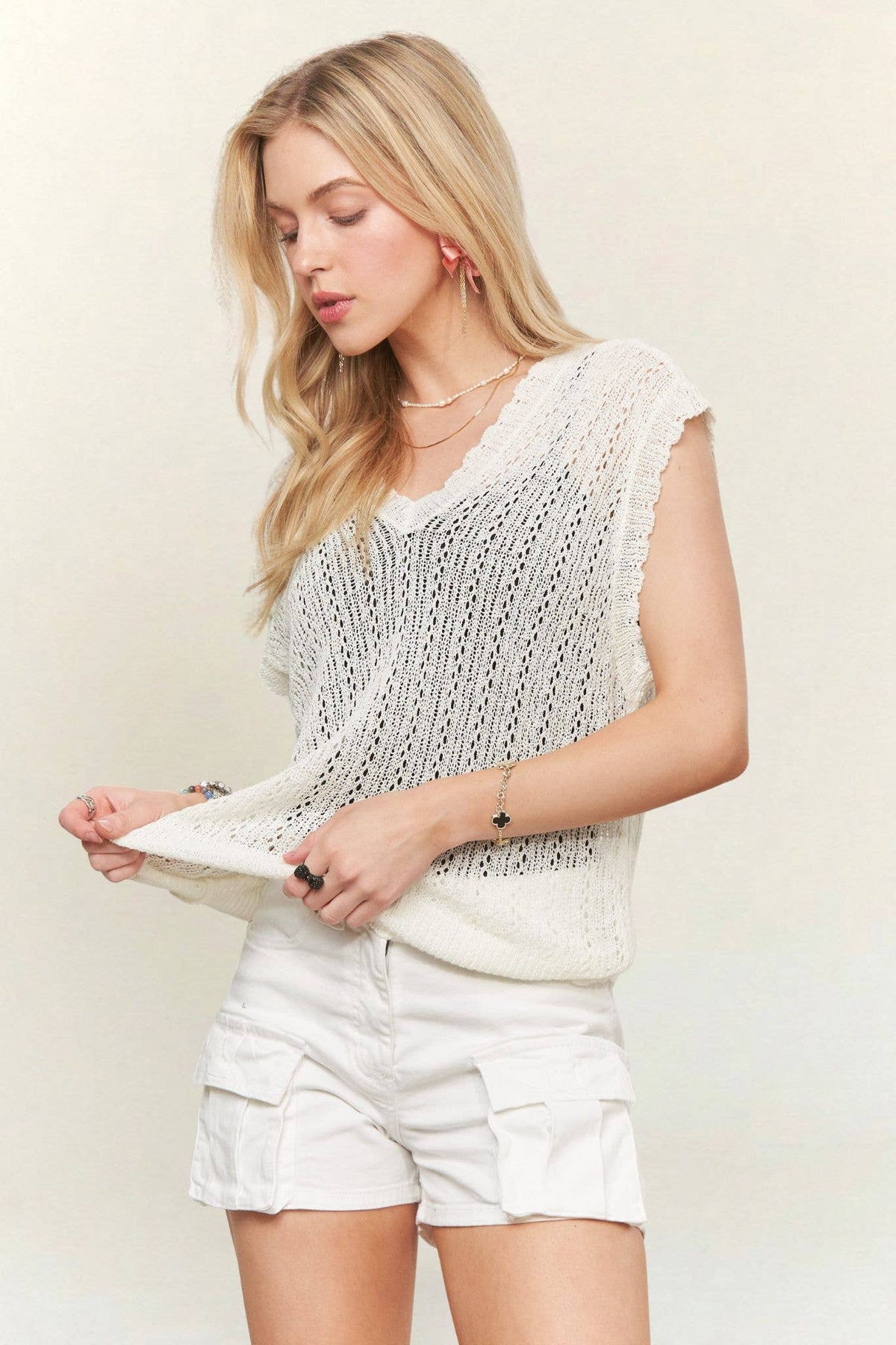 The Coastal Breeze Crochet Sweater Vest: White