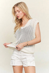 The Coastal Breeze Crochet Sweater Vest: White