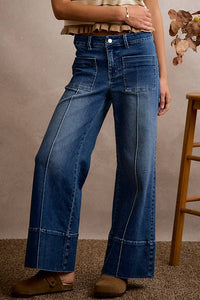 Blue Ridge Mid Rise  Pintuck Flare Jeans: Dark Wash