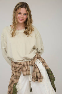 The Dahlia Vintage Wash Crewneck Top: Oatmeal
