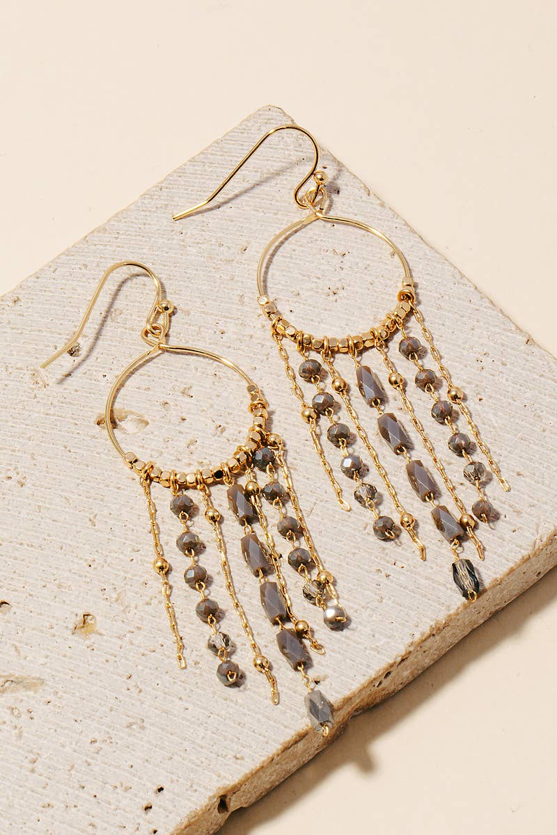 Mixed Glass Beaded Fringe Hoop Dangle Earrings