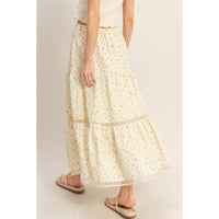 The Willow Lace Tiered Skirt: Cream/Brown Floral