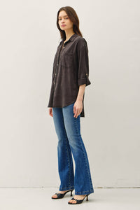 The Sadie Soft-Washed Oversized Button Down – Available in Sage and Charcoal