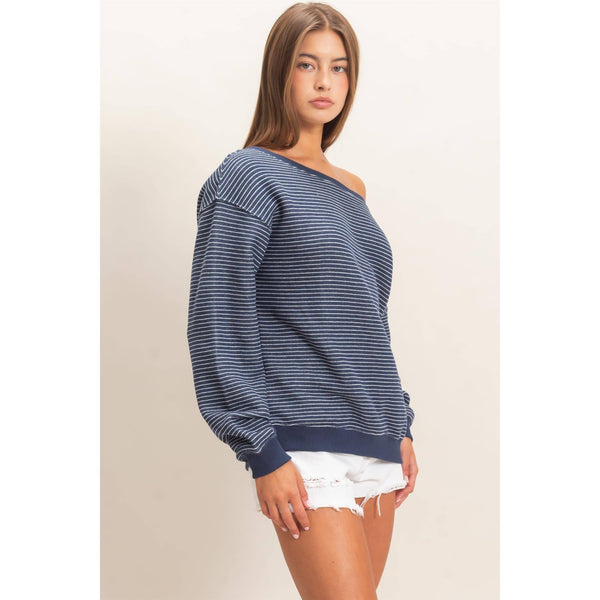 The Easy Does It Striped Sweatshirt: Navy