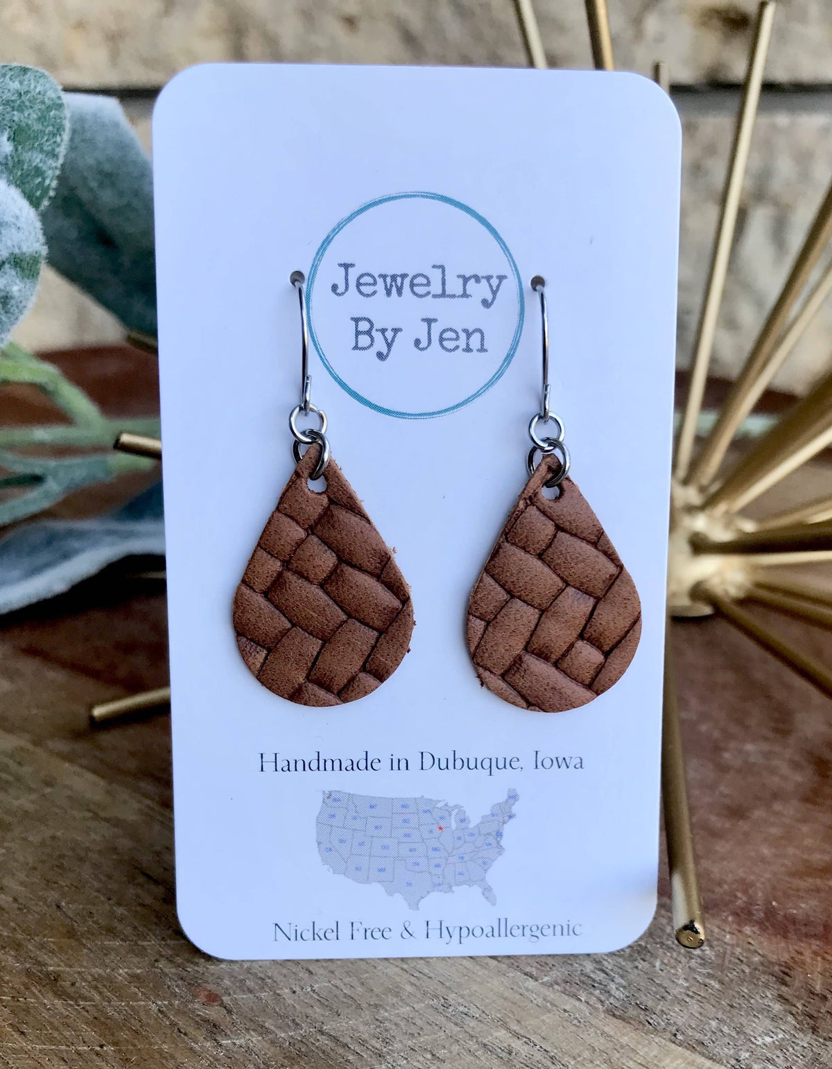 Sedona Woven Leather Teardrop Earrings – Genuine Leather, Nickel-Free Hypoallergenic Jewelry