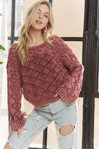 The Elsie Diamond Knit Sweater –Dusty Burgundy