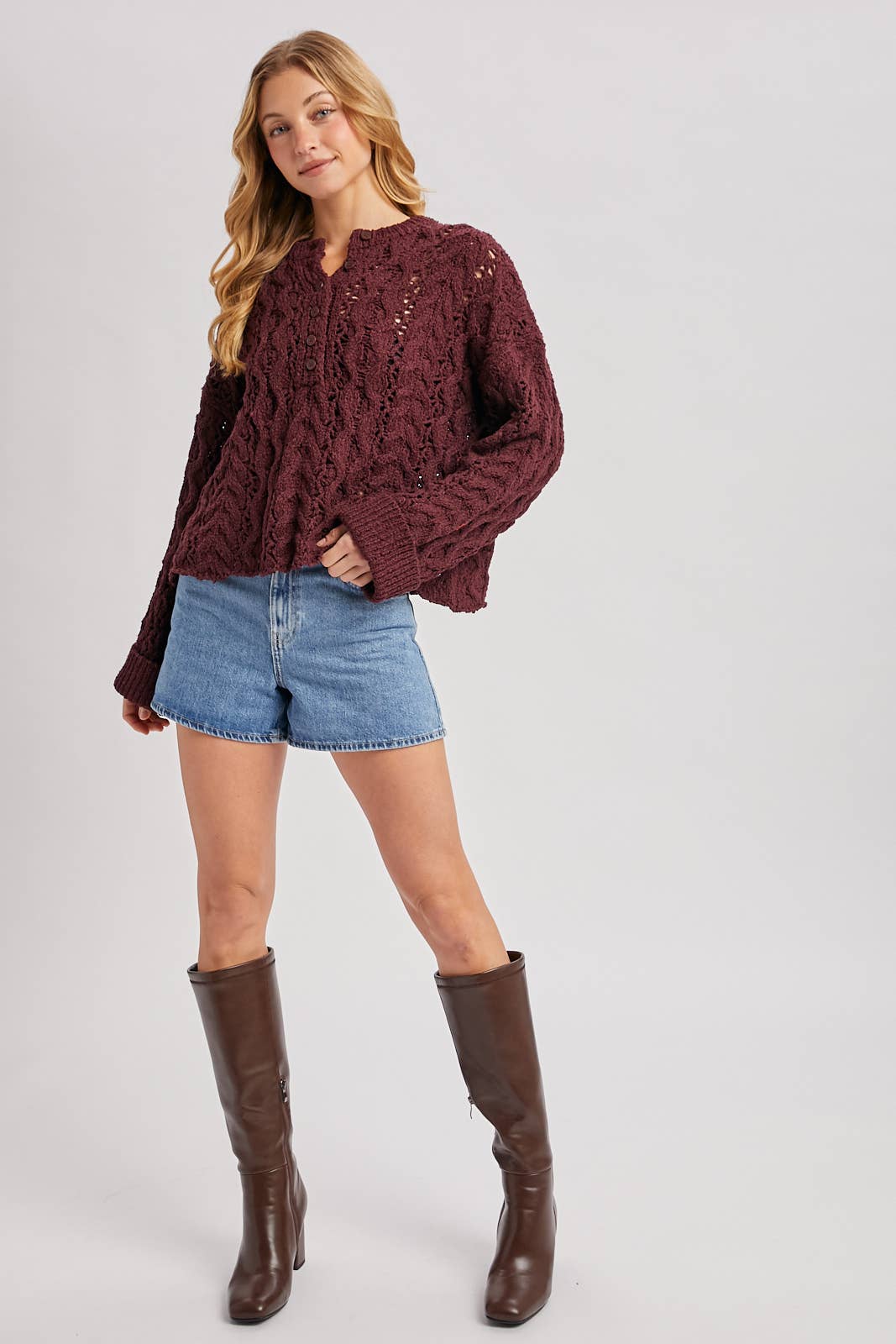 Worth the Wait Henley Sweater: Maroon