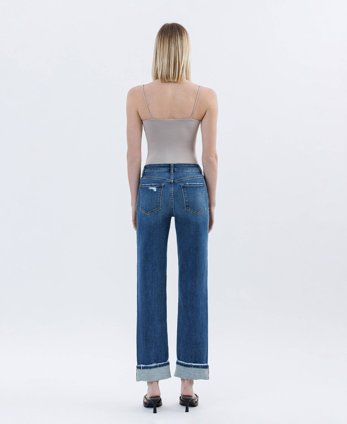 Vervet by Flying Monkey Victoria High Rise Cuffed Straight Jeans: Dark Wash
