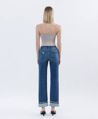 Vervet by Flying Monkey Victoria High Rise Cuffed Straight Jeans: Dark Wash