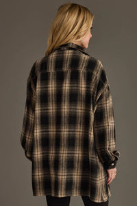 Harper Lightweight Boyfriend Plaid Button-Up Black/ Tan