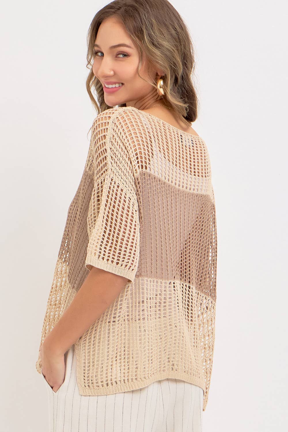 Jade Slouchy Open-Knit V-Neck Top